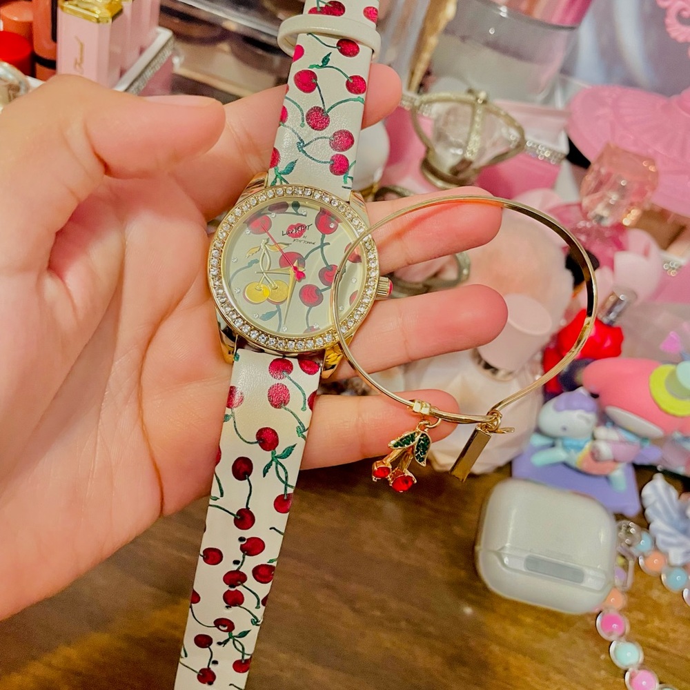 Betsey Johnson Cherry watch and matching bracelet